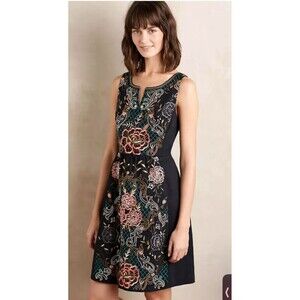 SOLDD Moulinette Soeurs Sleeveless Floral Embroidered Dress Black SZ 8